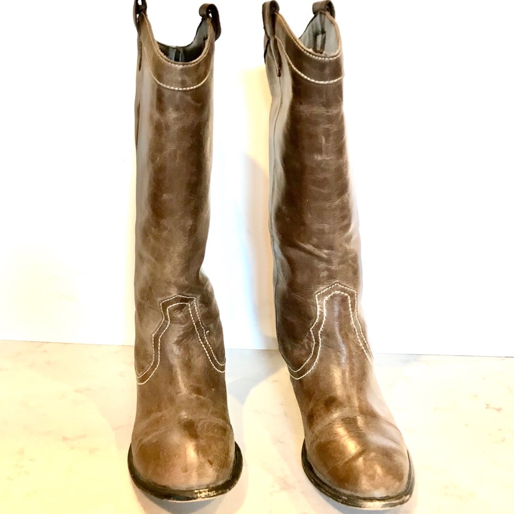 Clark’s brown leather cowboy boots